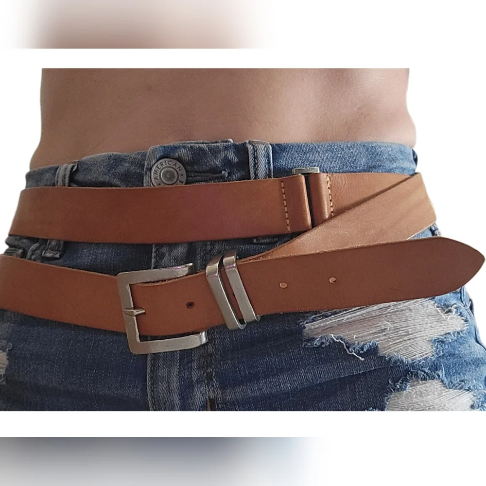 Stylish Tan Leather Run Around Belt Sz.M/L